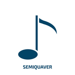 semiquaver icon from music and media collection. Filled semiquaver, note, music glyph icons isolated on white background. Black vector semiquaver sign, symbol for web design and mobile apps