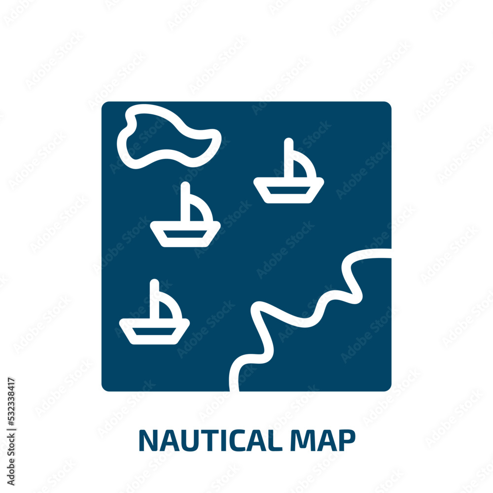 Poster nautical map icon from nautical collection. filled nautical map, map, compass glyph icons isolated o