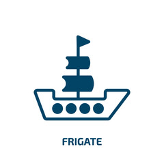 frigate icon from nautical collection. Filled frigate, ship, vessel glyph icons isolated on white background. Black vector frigate sign, symbol for web design and mobile apps