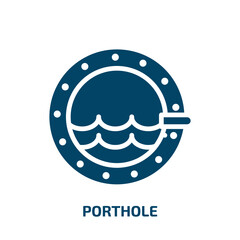 porthole icon from nautical collection. Filled porthole, navy, ship glyph icons isolated on white background. Black vector porthole sign, symbol for web design and mobile apps