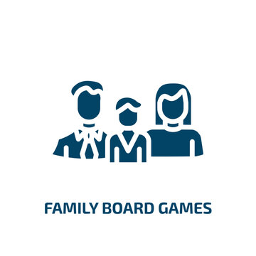 family board games icon from people collection. Filled family board games, game, family glyph icons isolated on white background. Black vector family board games sign, symbol for web design and mobile