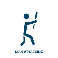 man attacking icon from people collection. Filled man attacking, man, character glyph icons isolated on white background. Black vector man attacking sign, symbol for web design and mobile apps