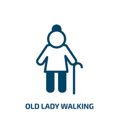 old lady walking icon from people collection. Filled old lady walking, woman, old glyph icons isolated on white background. Black vector old lady walking sign, symbol for web design and mobile apps