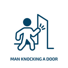 man knocking a door icon from people collection. Filled man knocking a door, door, knock glyph icons isolated on white background. Black vector man knocking a door sign, symbol for web design and