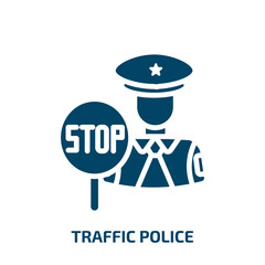 traffic police icon from people collection. Filled traffic police, traffic, police glyph icons isolated on white background. Black vector traffic police sign, symbol for web design and mobile apps