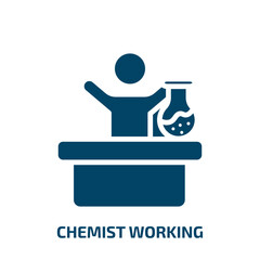 chemist working icon from people collection. Filled chemist working, chemist, health glyph icons isolated on white background. Black vector chemist working sign, symbol for web design and mobile apps