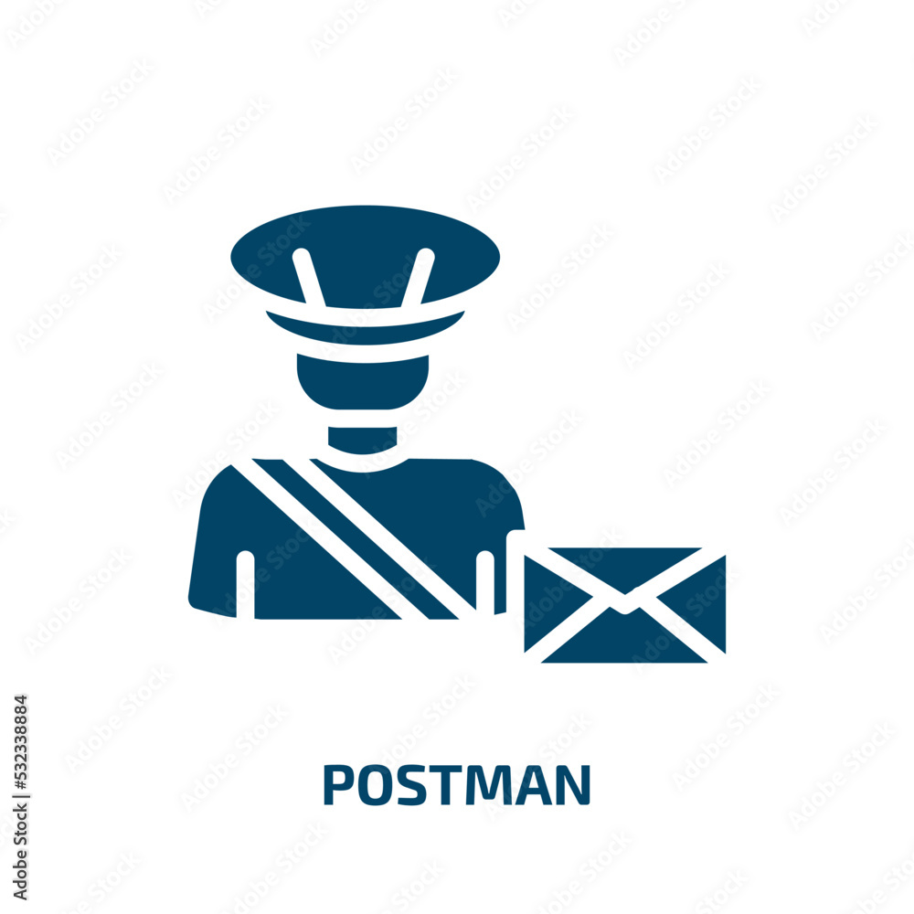 Poster postman icon from professions collection. filled postman, mail, post glyph icons isolated on white b