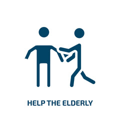 help the elderly icon from people collection. Filled help the elderly, old, help glyph icons isolated on white background. Black vector help the elderly sign, symbol for web design and mobile apps