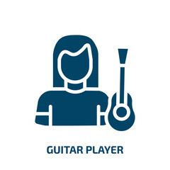 Obraz premium guitar player icon from professions & jobs collection. Filled guitar player, sound, radio glyph icons isolated on white background. Black vector guitar player sign, symbol for web design and mobile