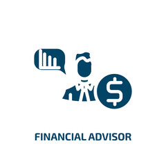 financial advisor icon from professions collection. Filled financial advisor, management, business glyph icons isolated on white background. Black vector financial advisor sign, symbol for web design