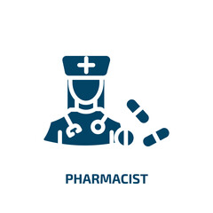 pharmacist icon from professions collection. Filled pharmacist, pharmacy, medicine glyph icons isolated on white background. Black vector pharmacist sign, symbol for web design and mobile apps