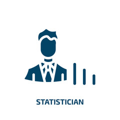 statistician icon from professions collection. Filled statistician, marketing, management glyph icons isolated on white background. Black vector statistician sign, symbol for web design and mobile
