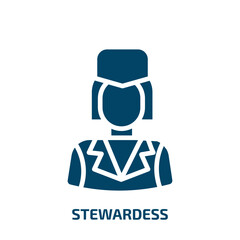 stewardess icon from professions collection. Filled stewardess, business, pilot glyph icons isolated on white background. Black vector stewardess sign, symbol for web design and mobile apps