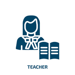 teacher icon from professions collection. Filled teacher, education, school glyph icons isolated on white background. Black vector teacher sign, symbol for web design and mobile apps