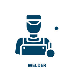 welder icon from professions collection. Filled welder, worker, person glyph icons isolated on white background. Black vector welder sign, symbol for web design and mobile apps