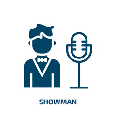 showman icon from professions collection. Filled showman, man, entertainment glyph icons isolated on white background. Black vector showman sign, symbol for web design and mobile apps