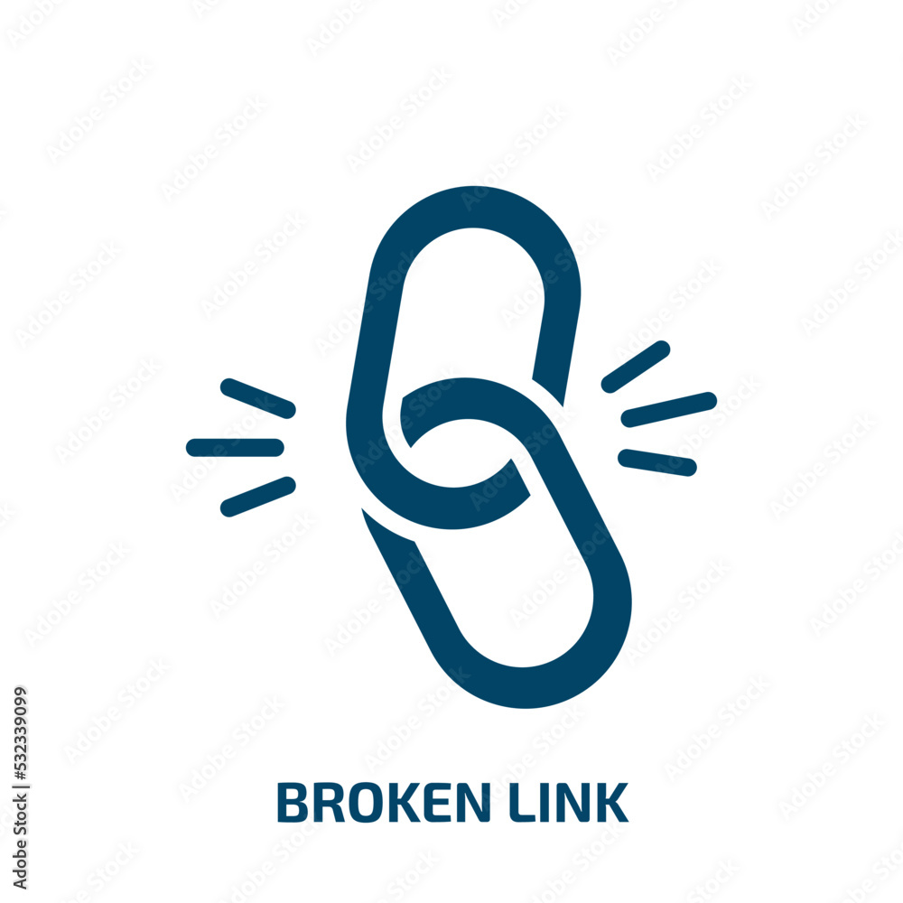 Poster broken link icon from programming collection. filled broken link, internet, link glyph icons isolate