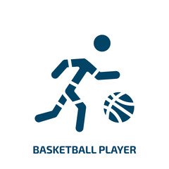 basketball player icon from professions collection. Filled basketball player, ball, basketball glyph icons isolated on white background. Black vector basketball player sign, symbol for web design and