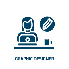 graphic designer icon from professions collection. Filled graphic designer, technology, simple glyph icons isolated on white background. Black vector graphic designer sign, symbol for web design and