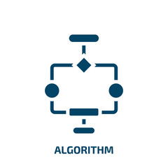 algorithm icon from seo collection. Filled algorithm, technology, data glyph icons isolated on white background. Black vector algorithm sign, symbol for web design and mobile apps