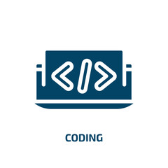 coding icon from seo collection. Filled coding, computer, code glyph icons isolated on white background. Black vector coding sign, symbol for web design and mobile apps