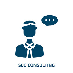 seo consulting icon from programming collection. Filled seo consulting, seo, business glyph icons isolated on white background. Black vector seo consulting sign, symbol for web design and mobile apps