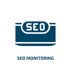 seo monitoring icon from programming collection. Filled seo monitoring, data, network glyph icons isolated on white background. Black vector seo monitoring sign, symbol for web design and mobile apps