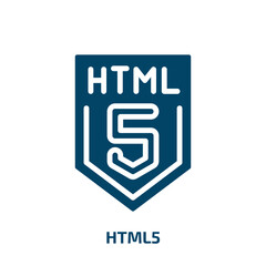 Obraz premium html5 icon from programming collection. Filled html5, development, technology glyph icons isolated on white background. Black vector html5 sign, symbol for web design and mobile apps