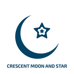 crescent moon and star icon from religion collection. Filled crescent moon and star, planet, astronomy glyph icons isolated on white background. Black vector crescent moon and star sign, symbol for