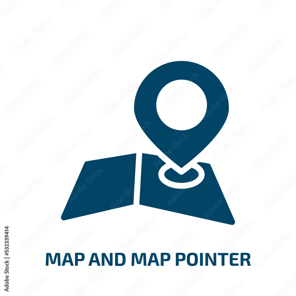 Poster map and map pointer icon from signs collection. filled map and map pointer, navigation, pin glyph ic