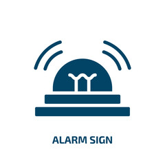 alarm sign icon from signs collection. Filled alarm sign, alarm, circle glyph icons isolated on white background. Black vector alarm sign sign, symbol for web design and mobile apps