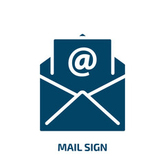 mail sign icon from signs collection. Filled mail sign, mail, internet glyph icons isolated on white background. Black vector mail sign sign, symbol for web design and mobile apps