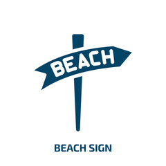 beach sign icon from signs collection. Filled beach sign, beach, sea glyph icons isolated on white background. Black vector beach sign sign, symbol for web design and mobile apps