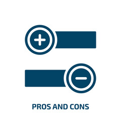 pros and cons icon from social media marketing collection. Filled pros and cons, business, positive glyph icons isolated on white background. Black vector pros and cons sign, symbol for web design and