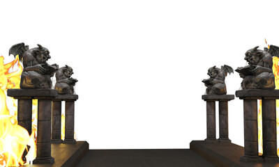 Devil statues demon statues beside of walkway halloween decorative statues