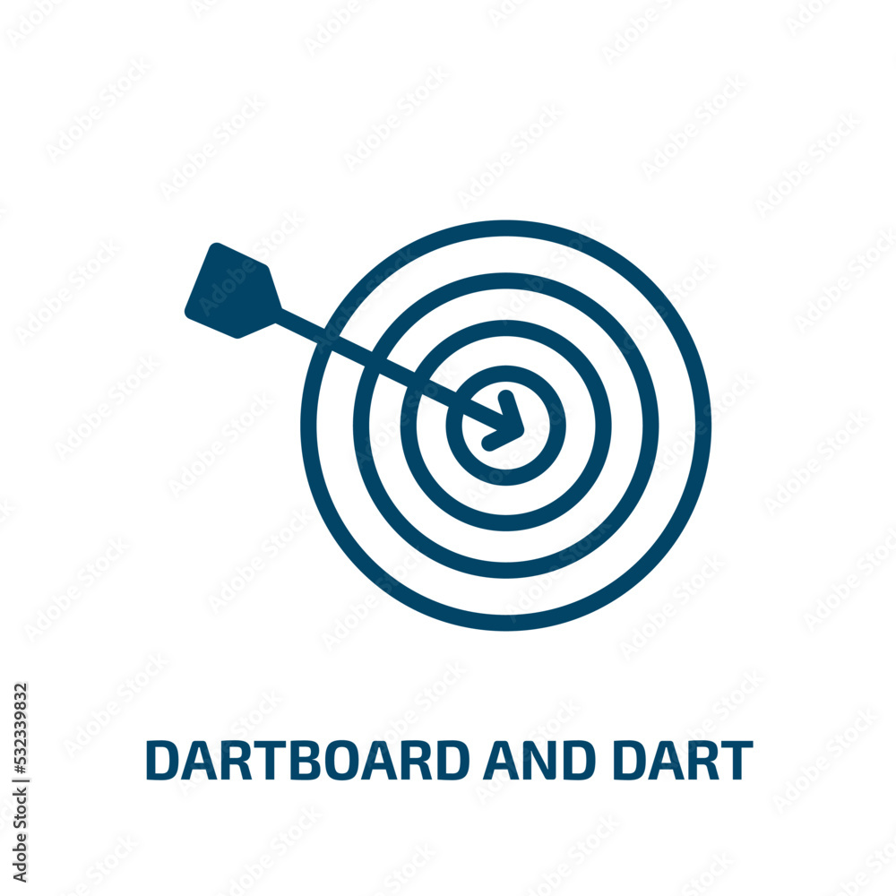 Poster dartboard and dart icon from sports collection. filled dartboard and dart, arrow, hit glyph icons is