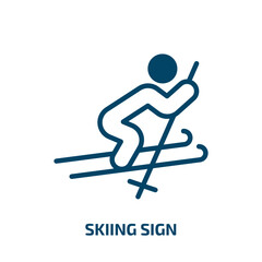 skiing sign icon from sports collection. Filled skiing sign, ski, sport glyph icons isolated on white background. Black vector skiing sign sign, symbol for web design and mobile apps