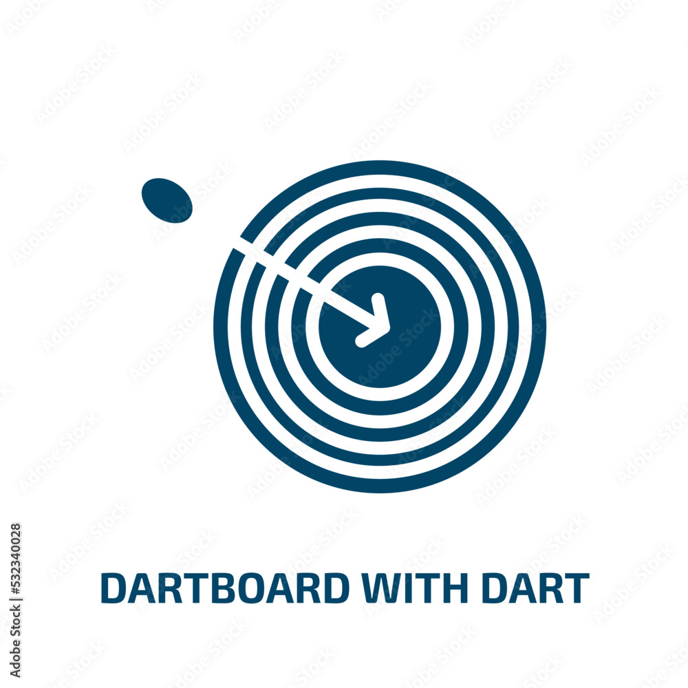 Poster dartboard with dart icon from sports collection. filled dartboard with dart, arrow, hit glyph icons 