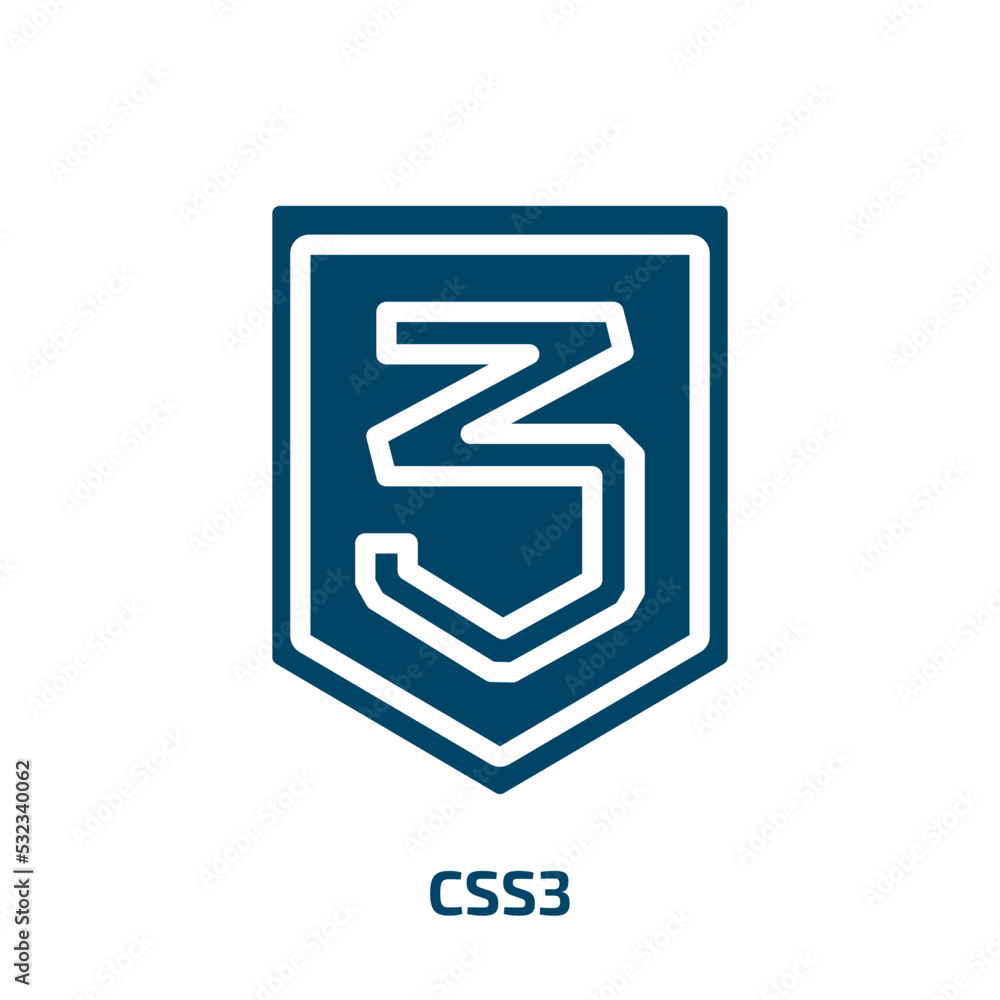 Poster css3 icon from technology collection. filled css3, html5, shield glyph icons isolated on white backg