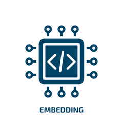 embedding icon from technology collection. Filled embedding, technology, card glyph icons isolated on white background. Black vector embedding sign, symbol for web design and mobile apps