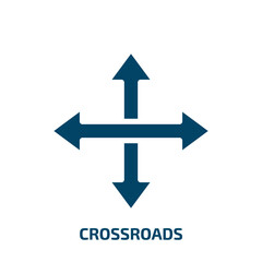 crossroads icon from traffic signs collection. Filled crossroads, crossroad, direction glyph icons isolated on white background. Black vector crossroads sign, symbol for web design and mobile apps
