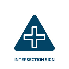 intersection sign icon from traffic signs collection. Filled intersection sign, intersection, road glyph icons isolated on white background. Black vector intersection sign sign, symbol for web design