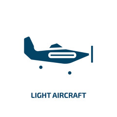 light aircraft icon from transport collection. Filled light aircraft, flight, aviation glyph icons isolated on white background. Black vector light aircraft sign, symbol for web design and mobile apps