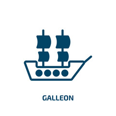 galleon icon from transport collection. Filled galleon, sailboat, ship glyph icons isolated on white background. Black vector galleon sign, symbol for web design and mobile apps