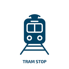 tram stop icon from transport collection. Filled tram stop, tram, stop glyph icons isolated on white background. Black vector tram stop sign, symbol for web design and mobile apps