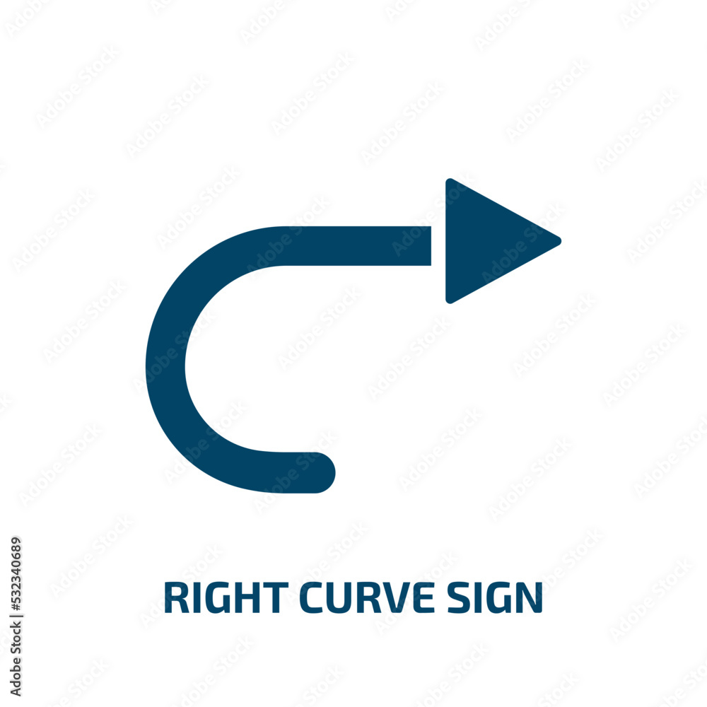 Poster right curve sign icon from user interface collection. filled right curve sign, arrow, collection gly