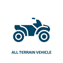 all terrain vehicle icon from transportation collection. Filled all terrain vehicle, vehicle, terrain glyph icons isolated on white background. Black vector all terrain vehicle sign, symbol for web