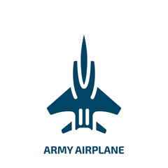 army airplane icon from transportation collection. Filled army airplane, army, airplane glyph icons isolated on white background. Black vector army airplane sign, symbol for web design and mobile apps