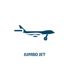 jumbo jet icon from transportation collection. Filled jumbo jet, plane, jumbo glyph icons isolated on white background. Black vector jumbo jet sign, symbol for web design and mobile apps