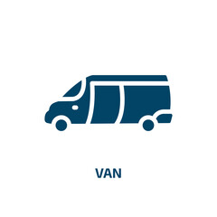 van icon from transportation collection. Filled van, truck, transport glyph icons isolated on white background. Black vector van sign, symbol for web design and mobile apps